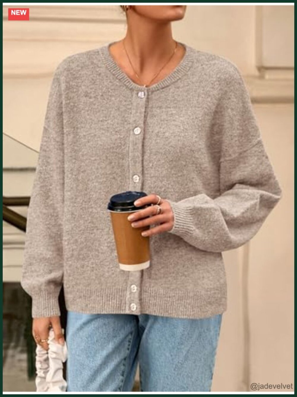 Lightweight Button Down Crewneck Loose Knit Cardigan Sweater - Picture 5 of 7